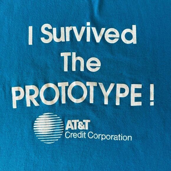 Vintage AT&T I Survived The Prototype Graphic Tee Shirt Blue XL Single Stitch - Picture 3 of 6
